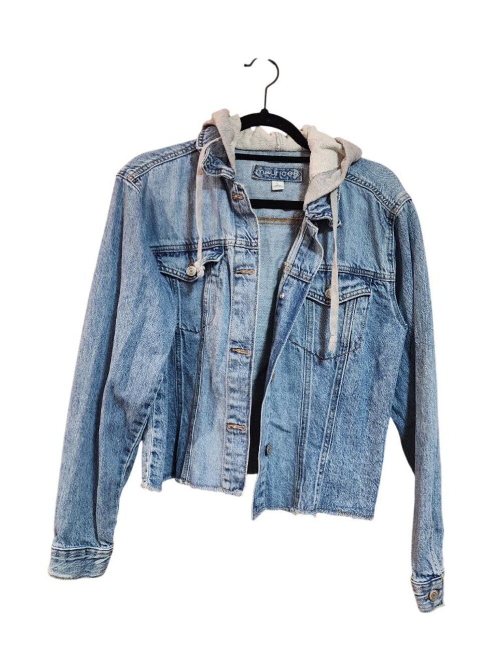 Maurices Light Wash Hooded Cropped Denim Jean Jacket Womens Size L